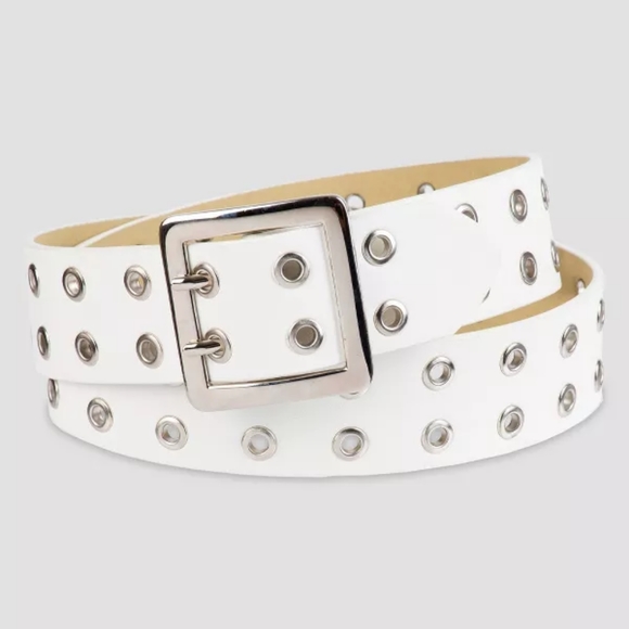 White Leather Studded Belt - Picture 1 of 6